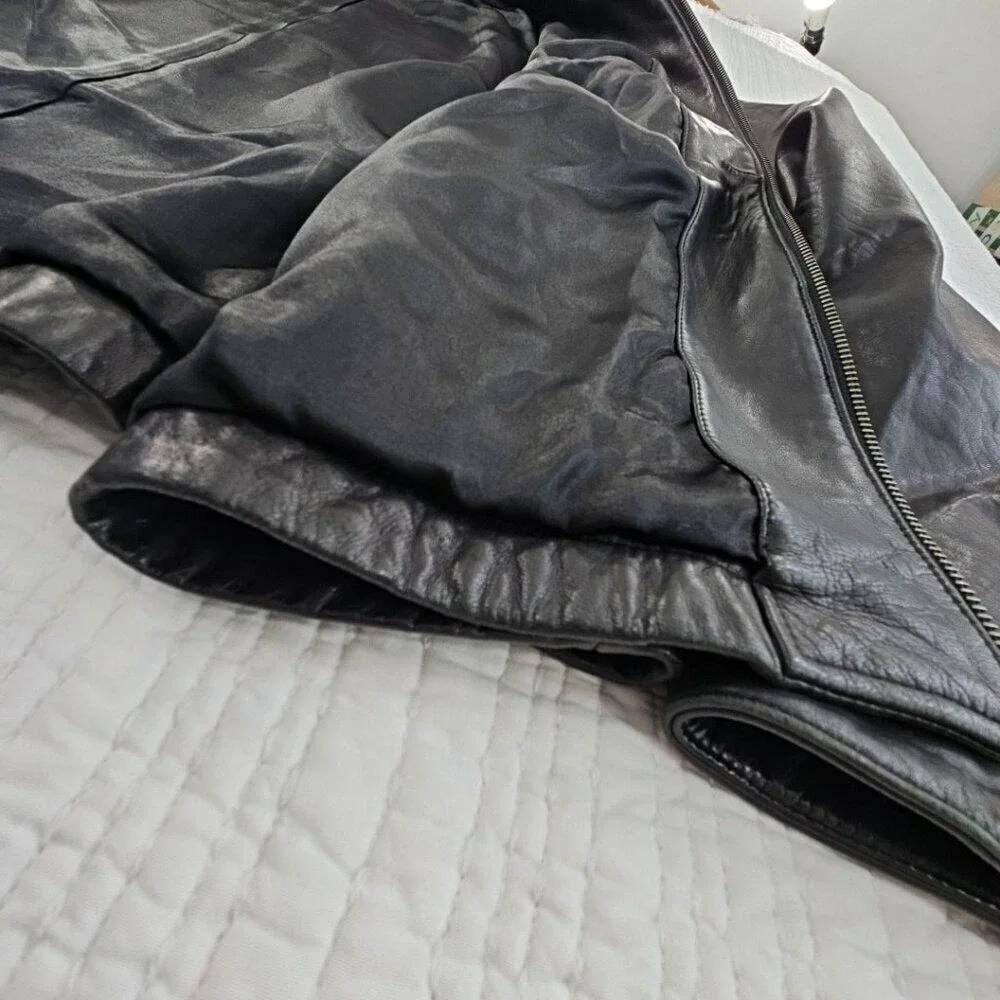 Banana Republic Full Zip Leather Jacket Men's XL‎ Jet Black Long Sleeves EUC LN
